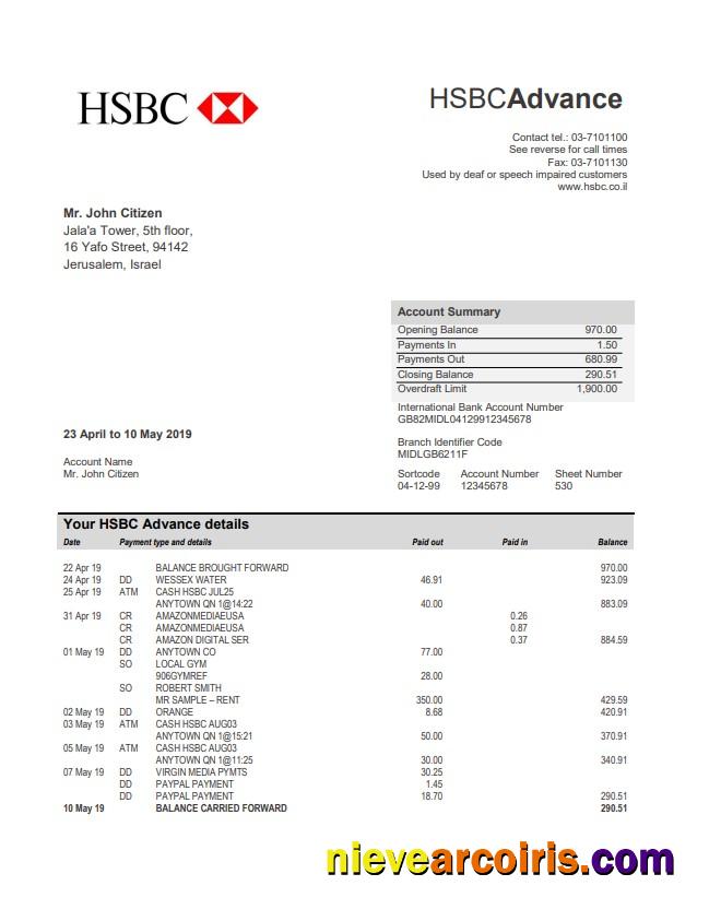 Israel HSBC bank statement